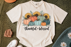 Thankful Blessed Fall Design PNG, Pumpkin with Flowers Product Image 2