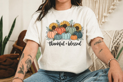 Thankful Blessed Fall Design PNG, Pumpkin with Flowers Product Image 3