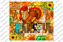 20 oz Skinny Thankful Tumbler Sublimation - Thanksgiving PNG Product Image 2