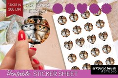 Cute Cat Round Sticker - Thanksgiving Printable Sticker Product Image 1