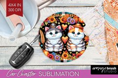 Cute Cat Car Coaster - Thanksgiving Coaster PNG Sublimation Product Image 1