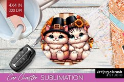 Cute Cat Car Coaster - Thanksgiving Coaster PNG Sublimation Product Image 1