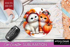 Cute Cat Car Coaster - Thanksgiving Coaster PNG Sublimation Product Image 1