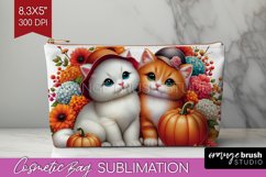 Cute Cat Cosmetic Bag - Thanksgiving Makeup Bag PNG Product Image 1