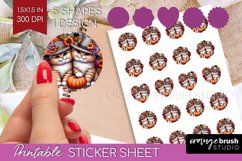 Cute Cat Round Sticker - Thanksgiving Printable Sticker Product Image 1
