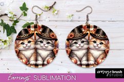 Fall Cat Round Earrings -Thanksgiving Earring Sublimation Product Image 1