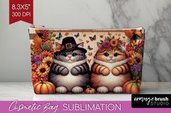 Cute Cat Cosmetic Bag - Thanksgiving Makeup Bag PNG Product Image 1