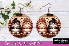 Fall Cat Round Earrings -Thanksgiving Earring Sublimation Product Image 1