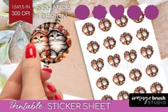 Cute Cat Round Sticker - Thanksgiving Printable Sticker Product Image 1