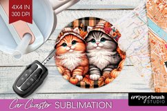 Cute Cat Car Coaster - Thanksgiving Coaster PNG Sublimation Product Image 1