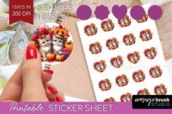 Cute Cat Round Sticker - Thanksgiving Printable Sticker Product Image 1