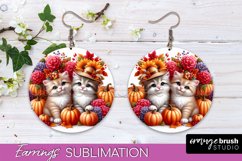 Fall Cat Round Earrings -Thanksgiving Earring Sublimation Product Image 1