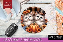 Cute Cat Car Coaster - Thanksgiving Coaster PNG Sublimation Product Image 1