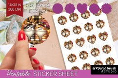 Cute Cat Round Sticker - Thanksgiving Printable Sticker Product Image 1