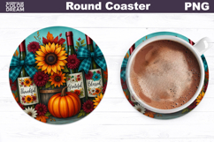 Thanksgiving Round Coaster | Fall Pumpkin Floral Coaster Product Image 1