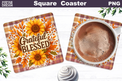 Thanksgiving Square Coaster | Grateful Blessed Sublimation Product Image 1