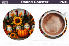 Thanksgiving Round Coaster | Fall Pumpkin Floral Coaster Product Image 1