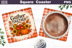 Thanksgiving Square Coaster | Gather Together Sublimation Product Image 1