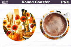 Thanksgiving Round Coaster | Fall Pumpkin Floral Coaster Product Image 1