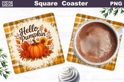 Thanksgiving Square Coaster | Hello Pumpkin Sublimation Product Image 1