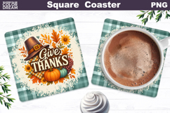 Thanksgiving Square Coaster | Give Thanks Sublimation Product Image 1
