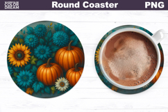 Thanksgiving Round Coaster | Fall Pumpkin Floral Coaster Product Image 1