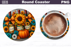Thanksgiving Round Coaster | Fall Pumpkin Floral Coaster Product Image 1