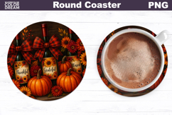 Thanksgiving Round Coaster | Fall Pumpkin Floral Coaster Product Image 1