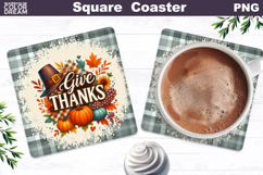 Thanksgiving Square Coaster | Give Thanks Sublimation Product Image 1