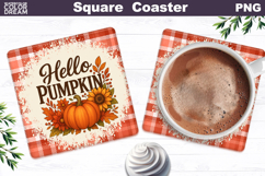 Thanksgiving Square Coaster | Hello Pumpkin Sublimation Product Image 1