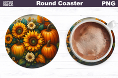 Thanksgiving Round Coaster | Fall Pumpkin Floral Coaster Product Image 1