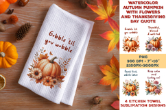 Thanksgiving Floral Pumpkin Kitchen Towel Sublimation Design Product Image 4