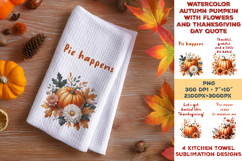 Autumn Floral Pumpkin Kitchen Towel Sublimation Design Product Image 1