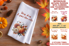 Thanksgiving Floral Pumpkin Kitchen Towel Sublimation Design Product Image 6