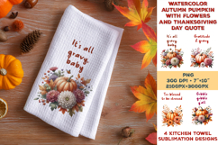 Autumn Floral Pumpkin Kitchen Towel Sublimation Design Product Image 1