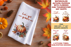 Thanksgiving Floral Pumpkin Kitchen Towel Sublimation Design Product Image 11