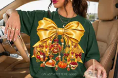 Gold Thanksgiving Bow PNG with Turkey and Harvest Charms Product Image 2