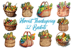 32 Thanksgiving Harvest Basket Illustration PNG Collection Product Image 1