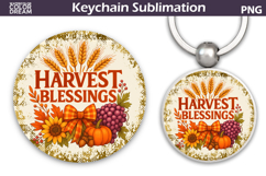 Thanksgiving Round Keychain | Fall Harvest Pumpkin Key Ring Product Image 1