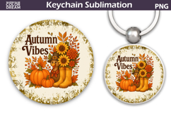 Thanksgiving Round Keychain | Fall Harvest Pumpkin Key Ring Product Image 1