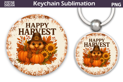 Thanksgiving Round Keychain | Fall Harvest Pumpkin Key Ring Product Image 1