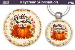 Thanksgiving Round Keychain | Fall Harvest Pumpkin Key Ring Product Image 1