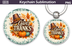 Thanksgiving Round Keychain | Fall Harvest Pumpkin Key Ring Product Image 1