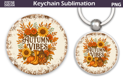 Thanksgiving Round Keychain | Fall Harvest Pumpkin Key Ring Product Image 1