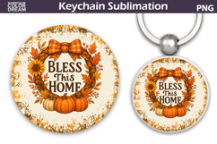 Thanksgiving Round Keychain | Fall Harvest Pumpkin Key Ring Product Image 1