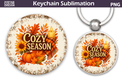 Thanksgiving Round Keychain | Fall Harvest Pumpkin Key Ring Product Image 1