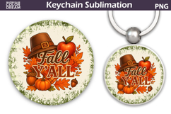 Thanksgiving Round Keychain | Fall Harvest Pumpkin Key Ring Product Image 1