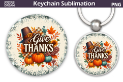 Thanksgiving Round Keychain | Fall Harvest Pumpkin Key Ring Product Image 1