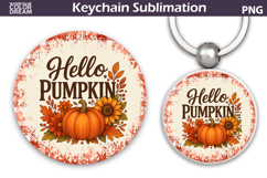 Thanksgiving Round Keychain | Fall Harvest Pumpkin Key Ring Product Image 1