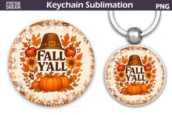 Thanksgiving Round Keychain | Fall Harvest Pumpkin Key Ring Product Image 1